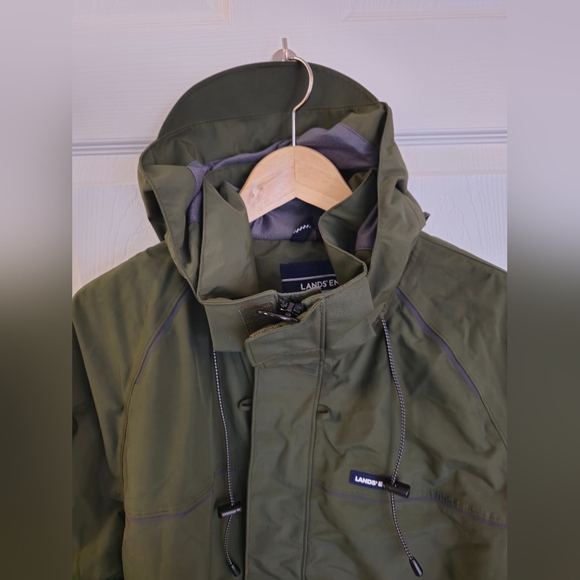 Lands' End Men's Green Full Zip Nylon Hooded Anorak Long Jacket Size Medium - Picture 5 of 17